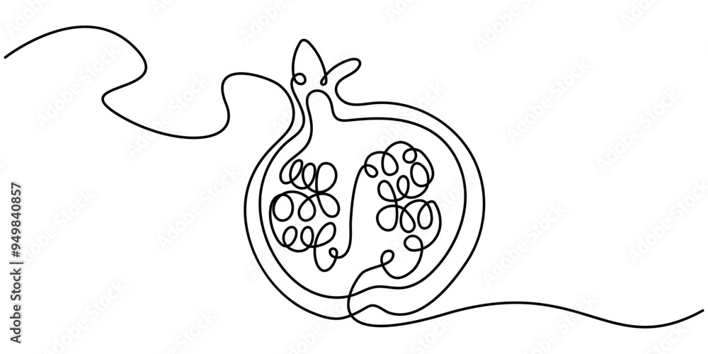 Aufkleber pomegranate in continuous single one line drawing. one line drawing of fruit. happy shana tova fruit