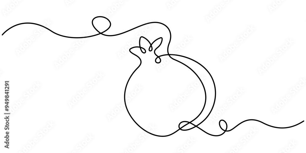 Poster pomegranate in continuous single one line drawing. one line drawing of fruit. happy shana tova fruit