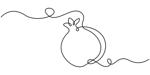 Pomegranate in Continuous single one line drawing.  One line drawing of fruit. Happy Shana Tova Fruit contour with editable stroke. Line art sketch. Abstract minimalistic style. Pro vector.