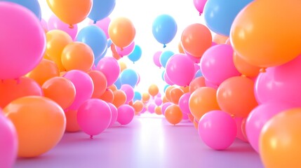 A coral, orange, and aqua birthday balloon wallpaper.