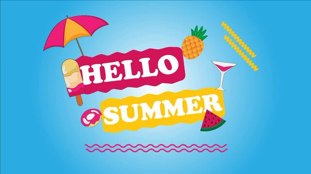 Animated Summer Background Design with umbrella, ice cream, pineapple, pineapple elements. Fresh and Cool Pattern as Modern Animated Template for New Season Sale.