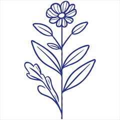 Minimalistic Hand-Drawn Floral Bouquet Illustration with Line Art and Color Accents