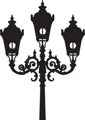 Vintage street light silhouette vector old street lamp on white background