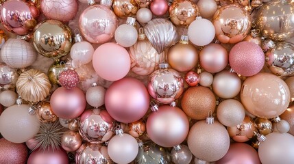 The Christmas Baubels are set against a pastel pink and gold seasonal background.