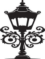 Vintage street light silhouette vector old street lamp on white background