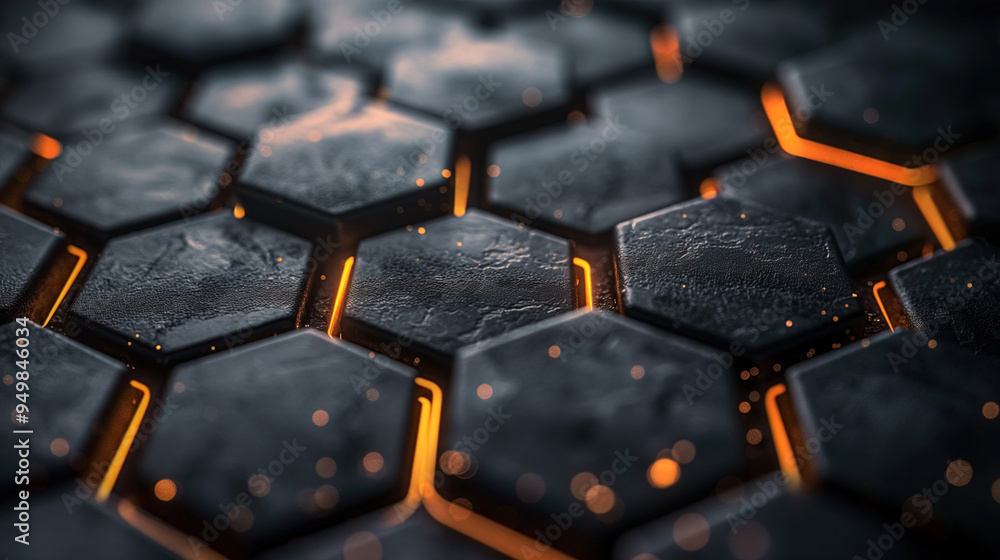Wall mural futuristic background of hexagonal grid with glowing lines