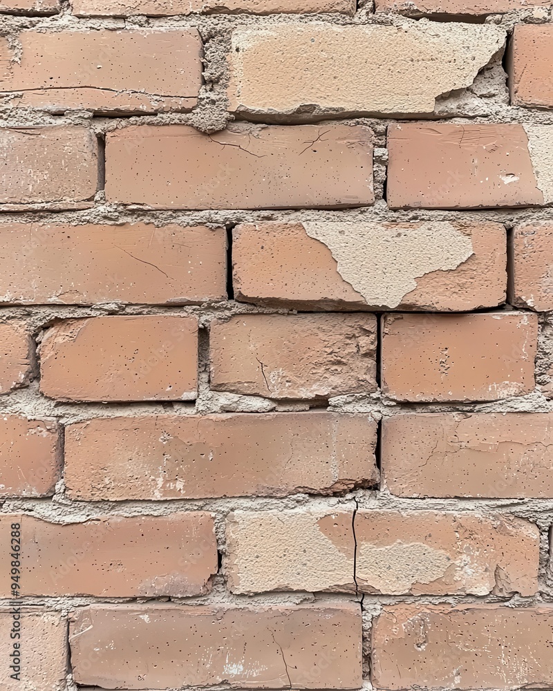 Poster old brick wall with weathered surface, close up photo realistic pattern background, urban textures c