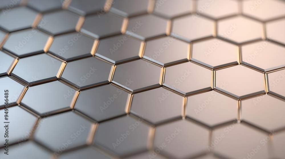 Poster metallic honeycomb pattern with reflective surfaces, macro shot, industrial design, creating a stunn