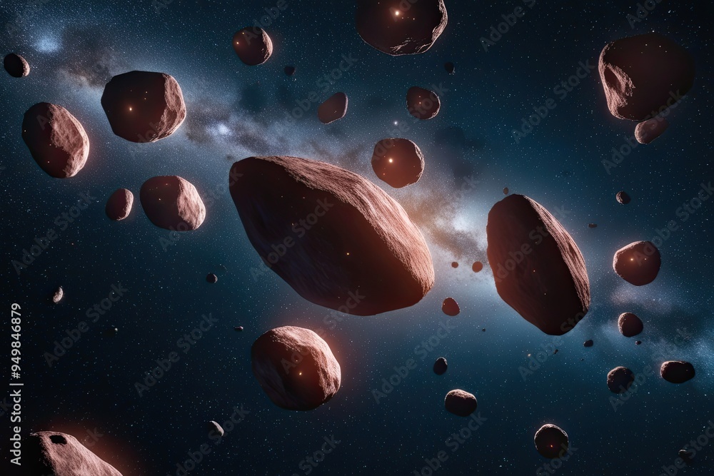 Poster starry asteroids: a swarm of celestial boulder fragments relocating in the universe