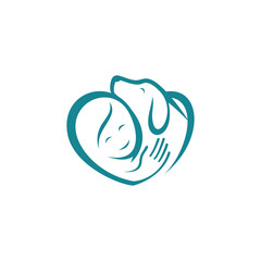 heartwarming dog and human love logo, pet and owner unity, gentle care pet, loving embrace pet adoption icon