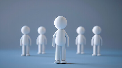 White stick figures are showing the Human resource management and recruitment business concept. One stick figure ist standing in epicenter