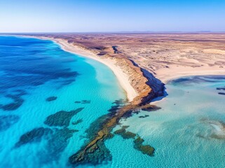 Obraz premium Aerial view of the coral reefs and red sand beaches of Ningaloo