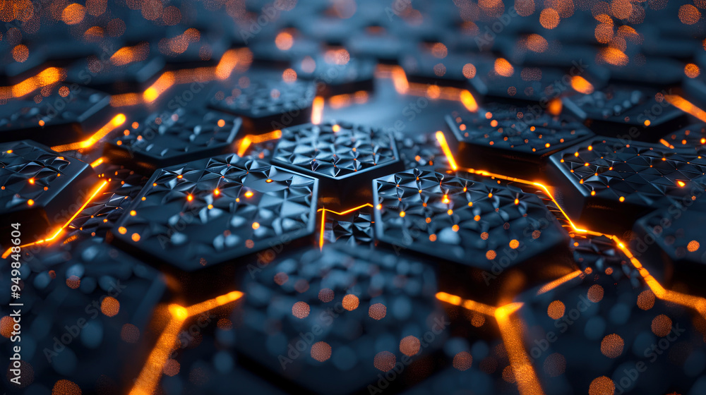 Wall mural futuristic background of hexagonal grid with glowing lines