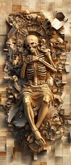 Fototapeta premium Skeleton Embrace in Textured Walls.