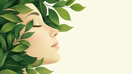 Woman's Profile with Leaf Overlay