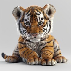 Obraz premium A close up of a tiger cub on a white background