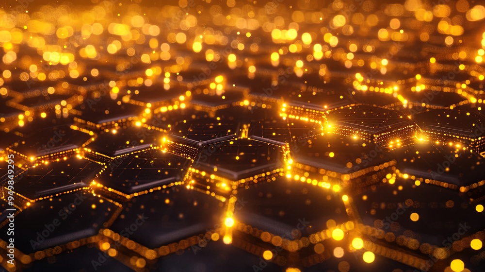 Wall mural futuristic background of hexagonal grid with glowing lines