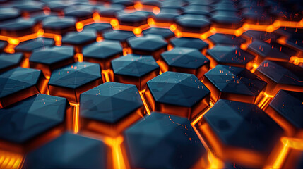Fototapeta premium Futuristic background of hexagonal grid with glowing lines 