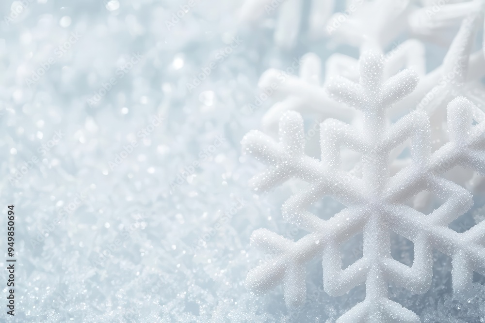 Poster a close up photo realistic pattern background of a detailed snowflake structure, creating a winter w
