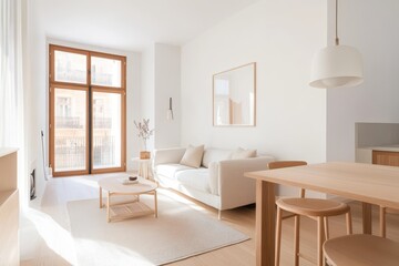 Modern Scandinavian Studio Apartment: Serene Neutral Tones, Space-Saving Design & Light Wood Accents for an Airy Feel