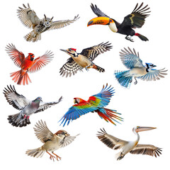 Obraz premium PNG flying bird element set, transparent background