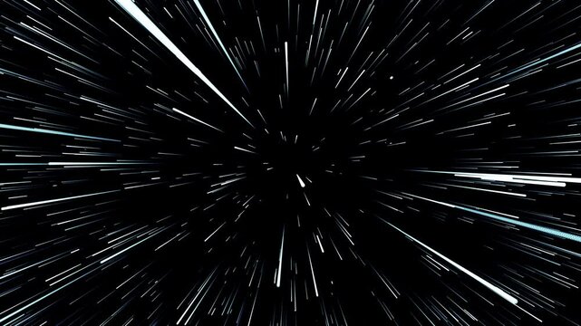 Flying through infinite space of parallel particle tracks. Abstract animation.