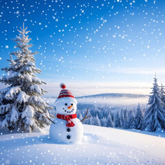 Fototapeta premium Scenic Winter Landscape with Snowy Fir and Frost