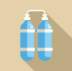 Two blue scuba diving oxygen tanks with a long shadow, perfect for illustrating underwater exploration and diving adventures