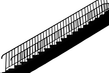 concrete Pedestrian bridge with steps isolated on white background. silhouette of Metal staircase with railings. industrial dark stairs. illustration.