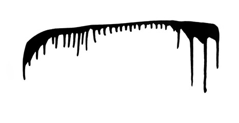 Drip paint. Ink stain. Drop melt liquid isolated on white transparent background. Splash chocolate, oil, blood. Black splatter sauce,   illustration. Dripping black paint Flowing oil splashes, drops