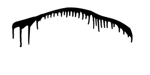 Drip paint. Ink stain. Drop melt liquid isolated on white transparent background. Splash chocolate, oil, blood. Black splatter sauce,   illustration. Dripping black paint Flowing oil splashes, drops