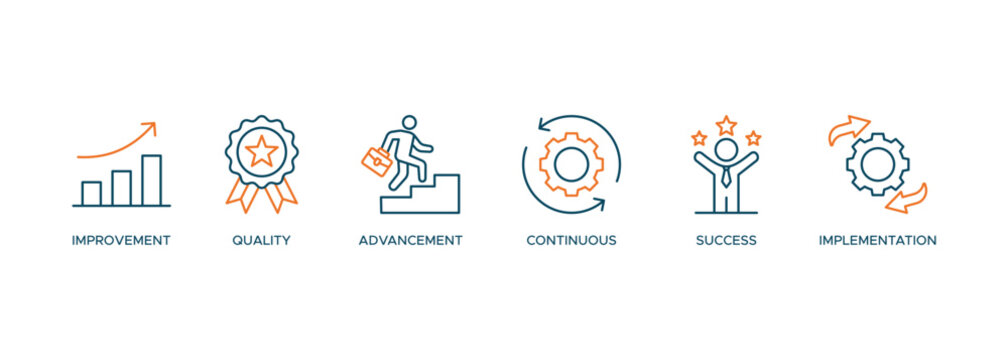 Kaizen icon of continuous improvement with quality, progress, continuous, success and implementation