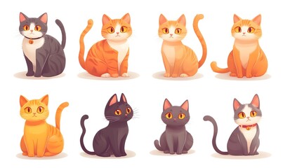 Obraz premium A Mellow Pastel Collection of Cartoon Style Worldwide Feline Pets
