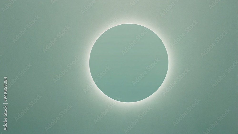 Poster a pale mint backdrop with a small white circle placed in the top right corner, creating a soft minim