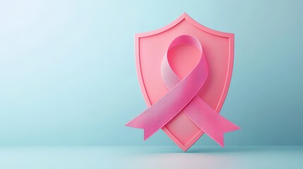 Obraz premium A pink ribbon symbol on a shield represents awareness and support for breast cancer initiatives.