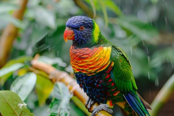 Naklejka premium A colorful parrot showing off its plumage, AI generated