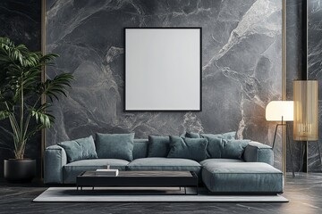 Mockup poster frame on the wall of living room. Luxurious apartment background with contemporary design. Modern interior design. 3D render, 3D illustration..generative ai