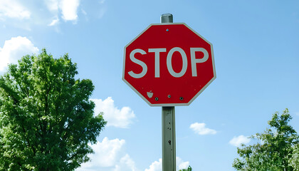 stop sign on blue sky
