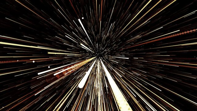 Flying through infinite space of parallel particle tracks. Abstract animation.