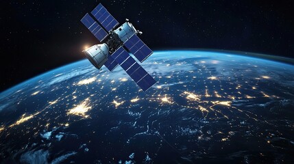 Satellite-based network coverage in telecommunication, visualizing global reach, data distribution, and signal strength