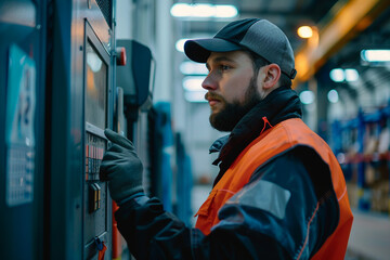 Obraz premium Young worker and modern industrial innovation generative AI