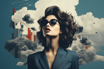 Trendy retro art collage with stylish person retro clothes magazine cover artist Generative ai