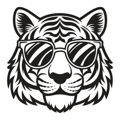 Obraz premium Tiger with glasses isolated white background