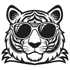 Obraz premium Tiger with glasses isolated white background