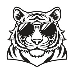 Obraz premium Tiger with glasses isolated white background