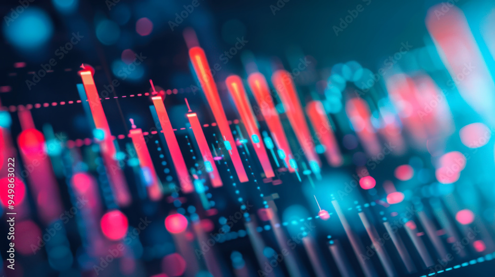 Poster colorful bar chart displaying fluctuating data trends on a wooden table