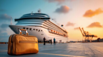 Hospitality travel industry concept. Cruise ship terminal with staff assisting guests with boarding.