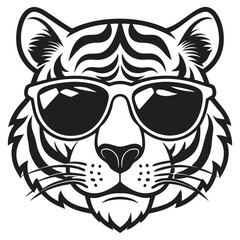 Obraz premium Tiger with glasses isolated white background