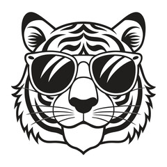 Obraz premium Tiger with glasses isolated white background