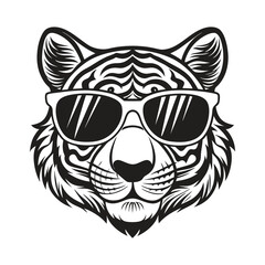 Obraz premium Tiger with glasses isolated white background